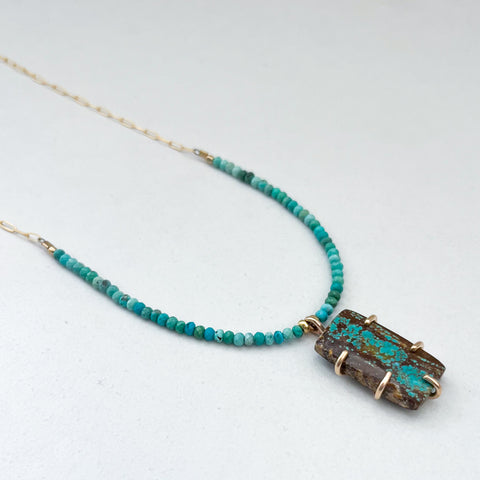 Turquoise Bead and Slab Necklace