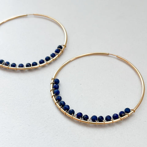 Lapis bead hoops