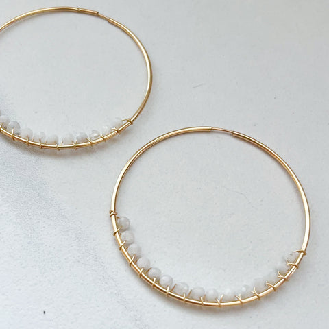 Rainbow Moonstone Hoops