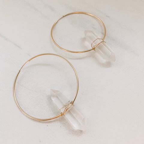 Clear Quartz Statement Hoops