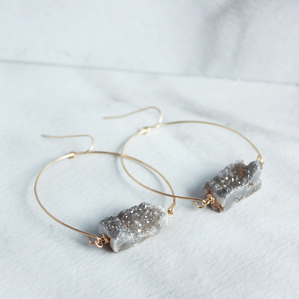 Sparkling Druzy Gold Hoops-M.Liz Jewelry