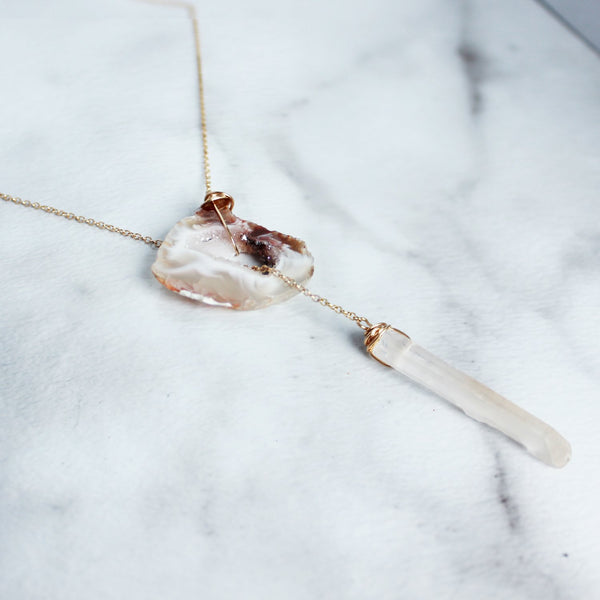 The Geode and Crystal Lariat Necklace-M.Liz Jewelry